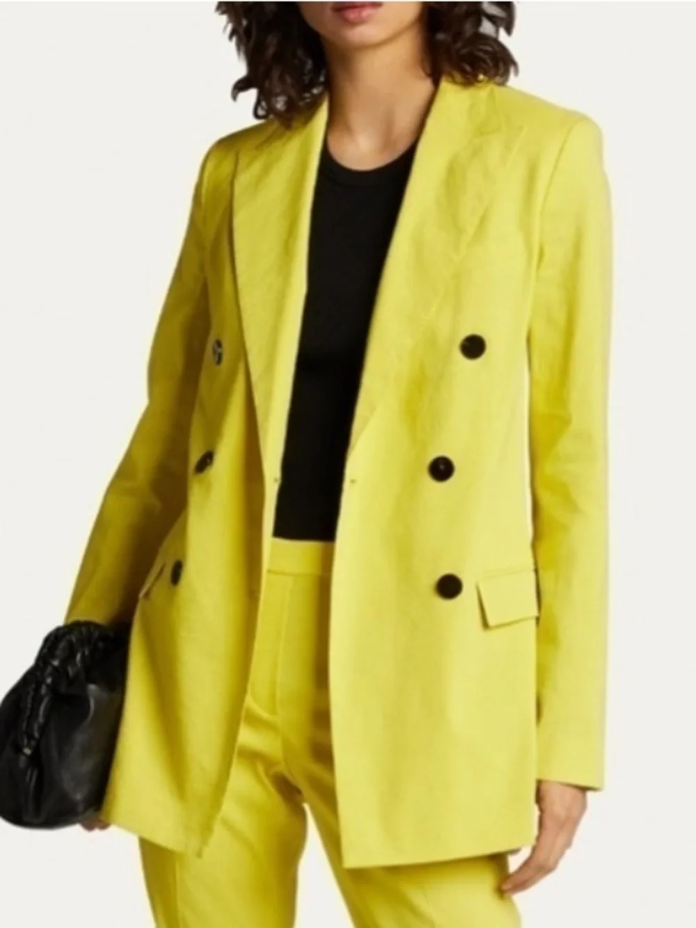 Theory | Linen Double Breasted Tailor Jacket Bright Lime Eco Crunch Wash $535 - Picture 1 of 16